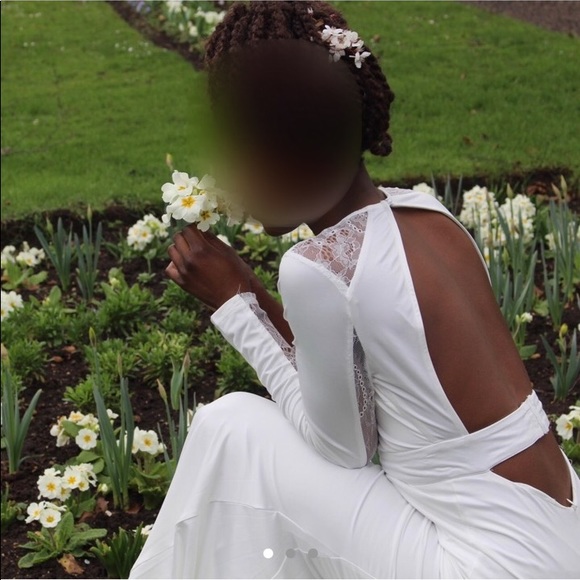 white long sleeve plunge open back maxi dress - Picture 6 of 8